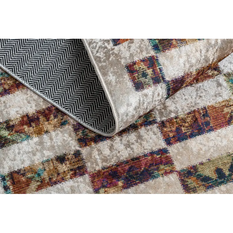Waschbarer Teppich ANDRE 43780 Geometrisch rutschfest - beige / terrakotta