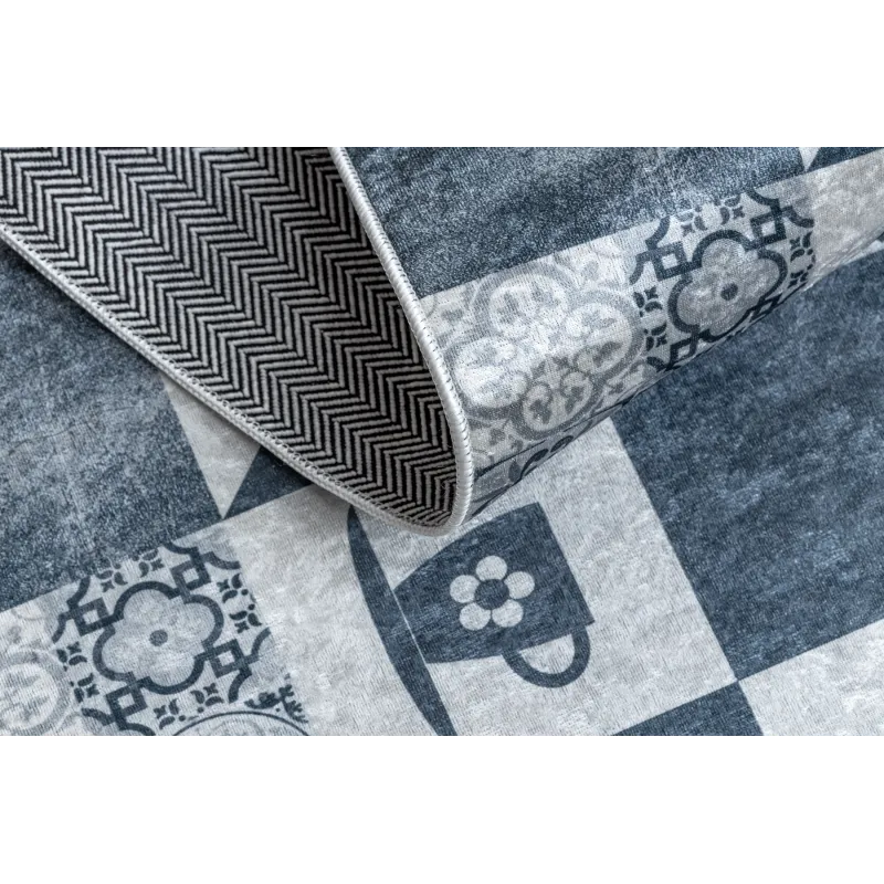 Waschbarer Teppich ANDRE 44211 Lissaboner Fliesen, für die Küche, rutschfest - grau / silber