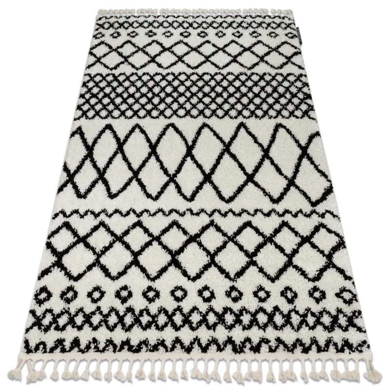 Teppich PROMO BERBER SAFI N9040 Weiß / Schwarz Berberfransen Marokkanisch Shaggy
