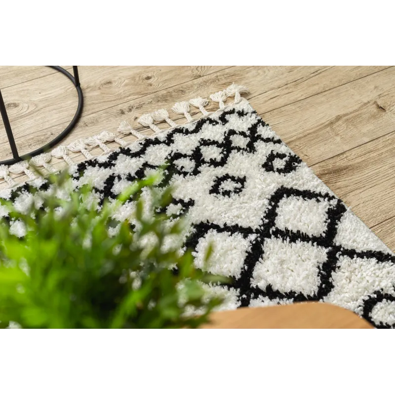 Teppich PROMO BERBER SAFI N9040 Weiß / Schwarz Berberfransen Marokkanisch Shaggy