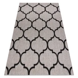 KORDELTEPPICH SISAL FLOORLUX , marokkanisches Kleeblatt, Gitter Silber / Schwarz - 2. WAHL