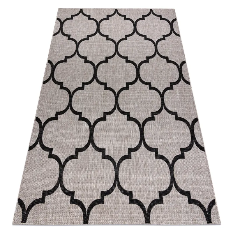 KORDELTEPPICH SISAL FLOORLUX 20608, marokkanisches Kleeblatt, Gitter Silber / Schwarz - 2. WAHL