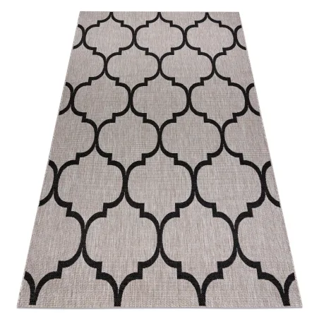 KORDELTEPPICH SISAL FLOORLUX 20608, marokkanisches Kleeblatt, Gitter Silber / Schwarz - 2. WAHL