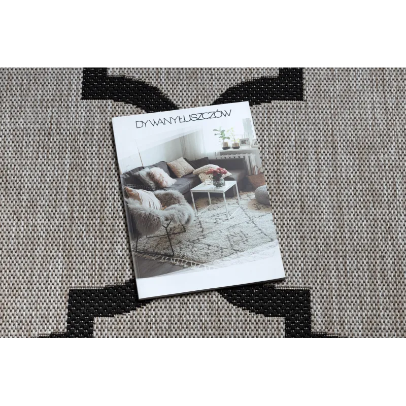 KORDELTEPPICH SISAL FLOORLUX 20608, marokkanisches Kleeblatt, Gitter Silber / Schwarz - 2. WAHL