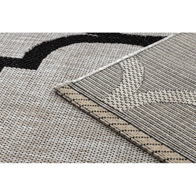 KORDELTEPPICH SISAL FLOORLUX 20608, marokkanisches Kleeblatt, Gitter Silber / Schwarz - 2. WAHL