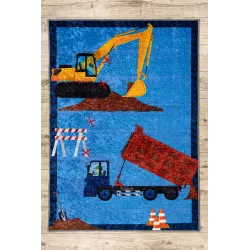 Waschbarer Teppich JUNIOR 51827.803 Lastkraftwagen, Bagger für Kinder, rutschfest - blau - 2. WAHL
