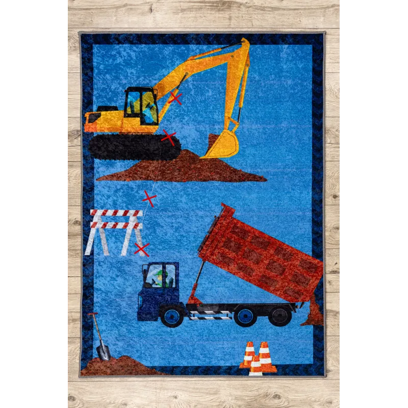 Waschbarer Teppich JUNIOR 51827.803 Lastkraftwagen, Bagger für Kinder, rutschfest - blau - 2. WAHL