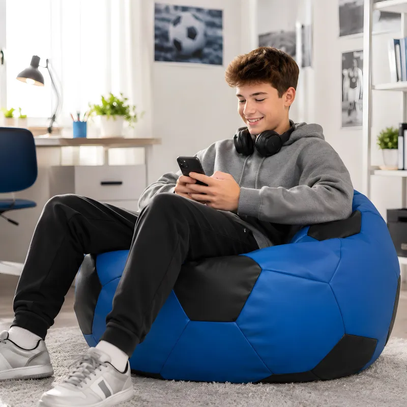 Fußball Sitzsack Sessel XL für Kinder - Kunstleder